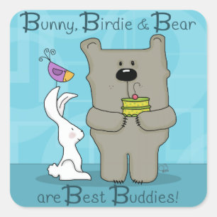 Adesivo Quadrado Bunny, Birdie e Bear - Melhores Amigos