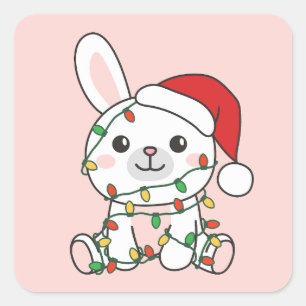Adesivo Quadrado Bunny Christmas Winter Animal Holiday Bunnies