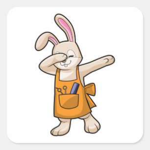 Adesivo Quadrado Bunny como cabeleireiro com comb e tesoura