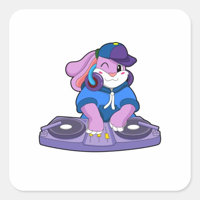 Adesivo Quadrado Bunny como músico com Mixer (Frente)