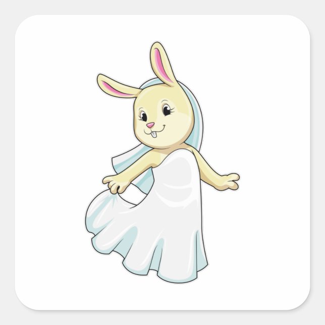 Adesivo Quadrado Bunny como Noiva com Veil (Frente)
