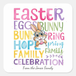 Adesivo Quadrado Bunny Easter Card , Personalized Easter funnyBunny