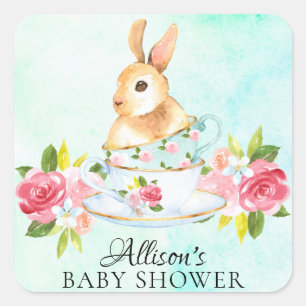 Adesivo Quadrado Bunny Floral Baby Tea Party Envelope Seal