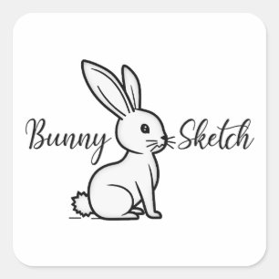 Adesivo Quadrado Bunny Sketch – Hand Drawn Rabbit - Autocolante