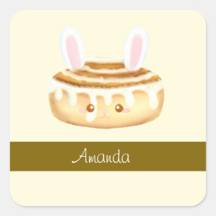 Adesivo Quadrado Bunny Sweet Dessert Cinnamon Bun