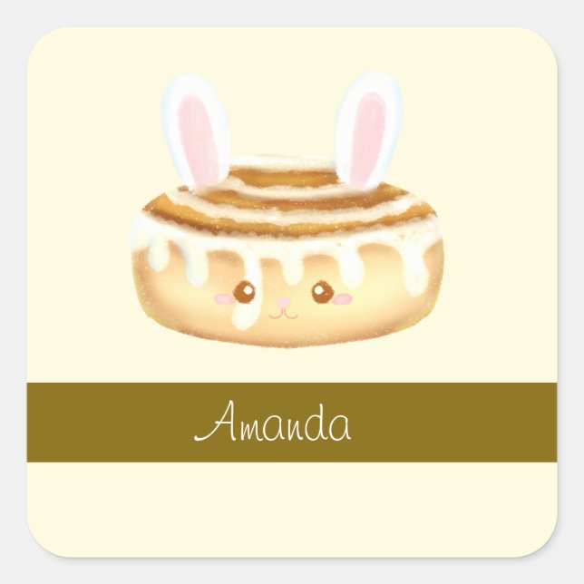 Adesivo Quadrado Bunny Sweet Dessert Cinnamon Bun (Frente)
