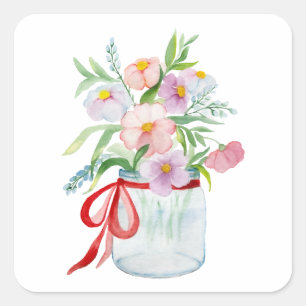 Adesivo Quadrado Buquê aquoso de flores num vaso com costela
