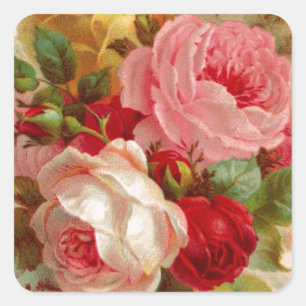 Adesivo Quadrado Buquê cor-de-rosa do vintage