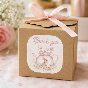 Adesivo Quadrado Buquê de Buquê Rosa Chaleira de Chá Obrigado