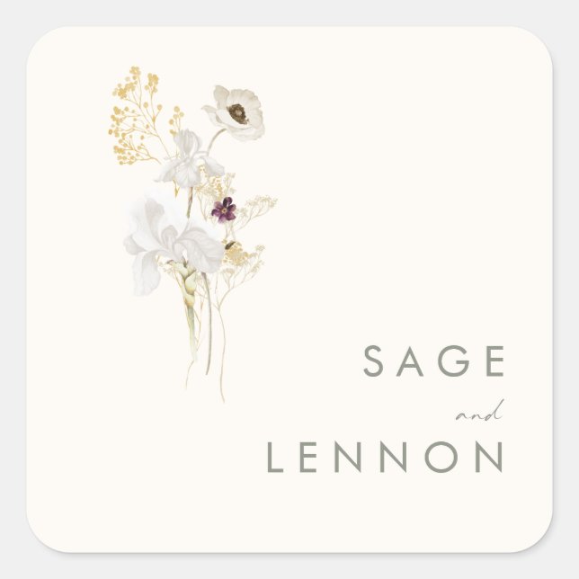 Adesivo Quadrado Buquê de flor selvagem | Envelope de marfim (Frente)