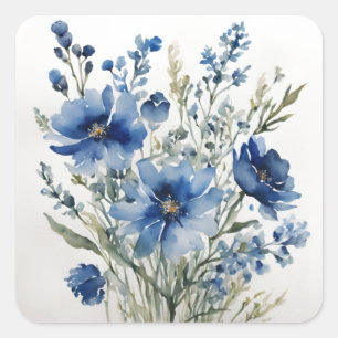 Adesivo Quadrado Buquê de Flores Elegante Aquarela