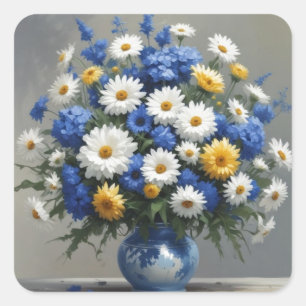 Adesivo Quadrado Buquê de Flores Elegante Aquarela