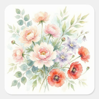 Adesivo Quadrado Buquê de Flores Silvestres de Jardim de Casa de Ca