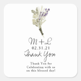 Adesivo Quadrado Buquê de Lavanda Russo Minimalista de Aquarela