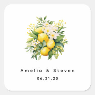 Adesivo Quadrado Buquê de limão com flores brancas - Casamento