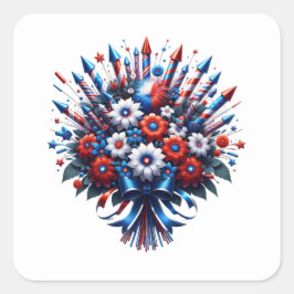 Adesivo Quadrado buquê do Dia da Independência em 4 de julho