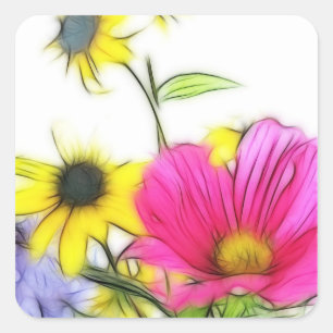 Adesivo Quadrado Buquê feliz das flores