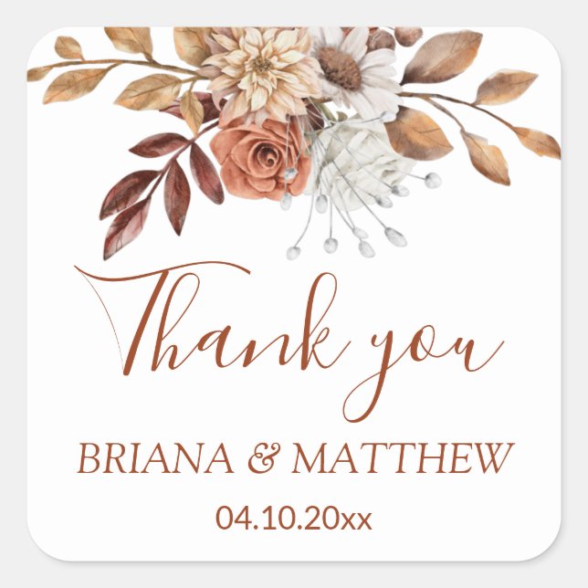 Adesivo Quadrado Buquê Floral de Outono em Favor Branco (Frente)
