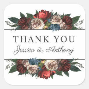 Adesivo Quadrado Buquê Floral Luxe Jewel Tone Obrigado