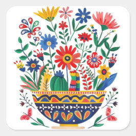 Adesivo Quadrado Buquê Floral Mexicano