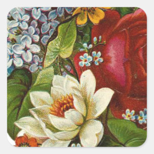 Adesivo Quadrado Buquê romântico bonito do verão com rosa vermel