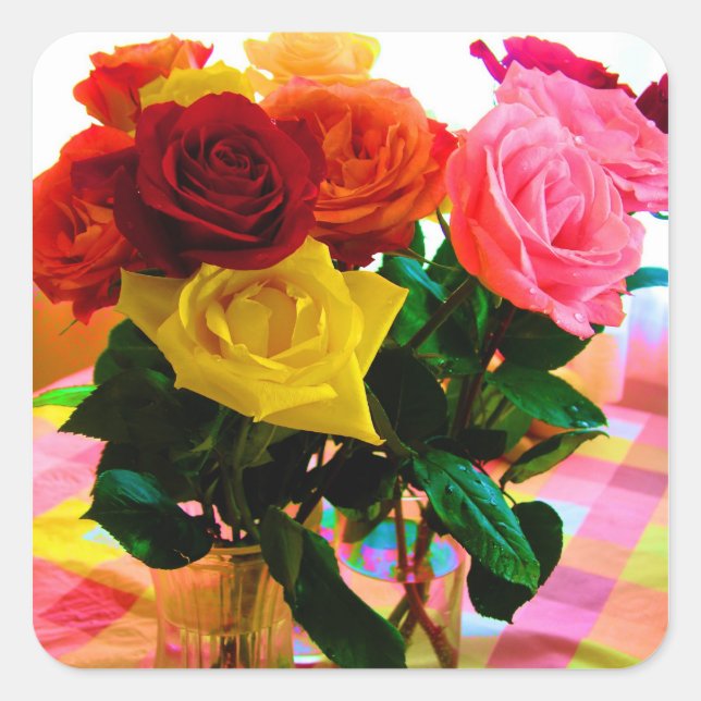 Adesivo Quadrado buquê rosa (Frente)