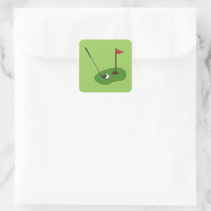Adesivo Quadrado Buraco de Curso de Golfe com Bandeira