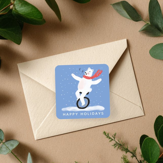 Adesivo Quadrado BURACO Polar FELIZ FERIADOS DE Natal (CUTE Polar Bear HAPPY HOLIDAYS Christmas CUSTOM Square Sticker
)
