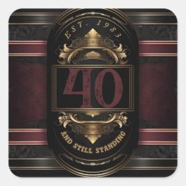 Adesivo Quadrado Burgandy Dourado Preto do Aniversário Personalizad