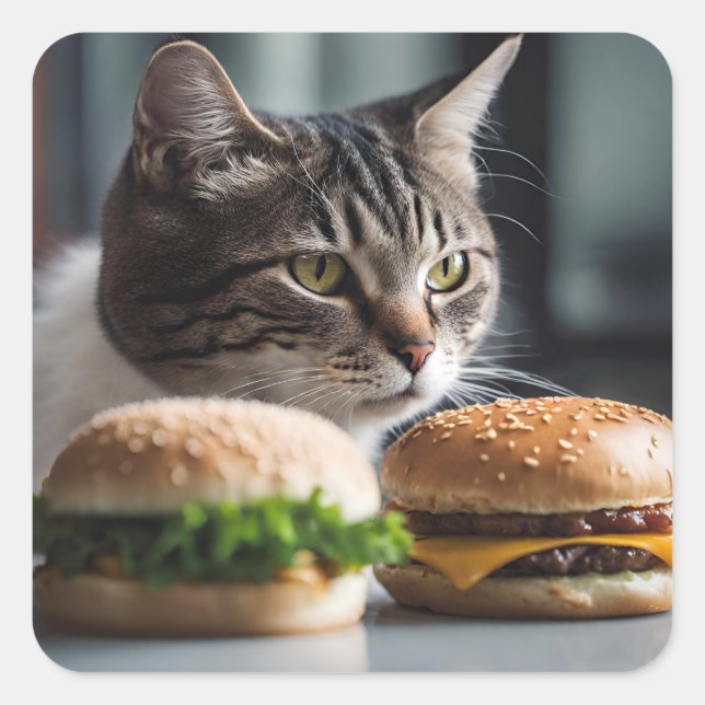 Adesivo Quadrado Burger Buddy - arte de gato (Frente)