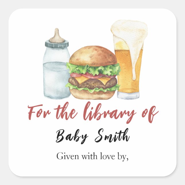 Adesivo Quadrado Burgers, Beer e Babies - para a biblioteca de (Frente)