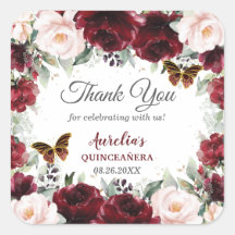 Burgundy Blush Floral Quinceañera Borboletas