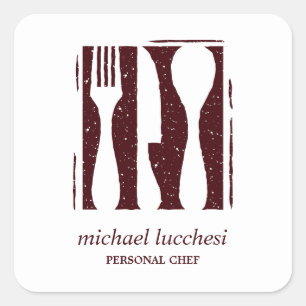 Adesivo Quadrado Burgundy Cutlery   Restaurante da padaria de chef