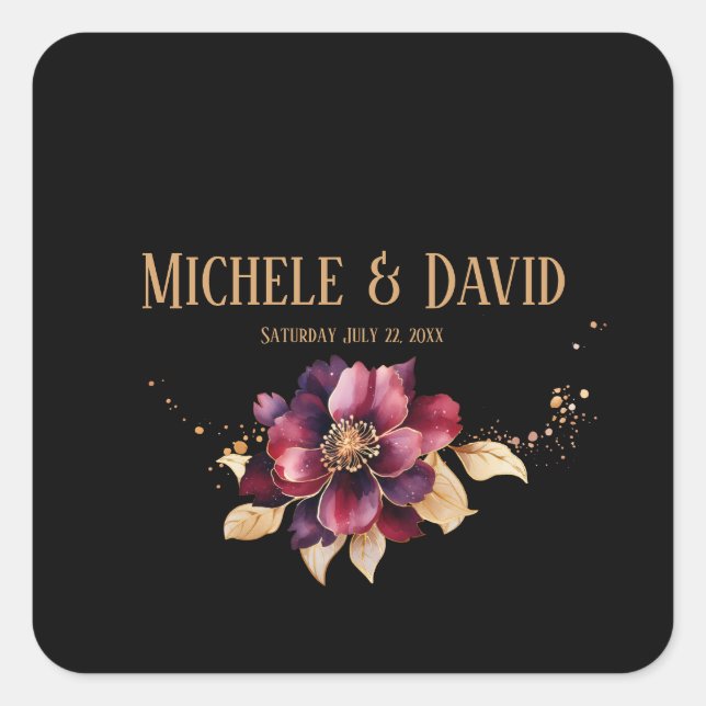 Adesivo Quadrado Burgundy de ouro negro elegante (Frente)