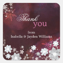 Burgundy Floral Casamento no inverno Obrigado