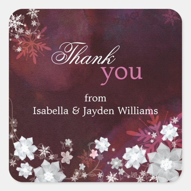 Adesivo Quadrado Burgundy Floral Casamento no inverno Obrigado (Frente)