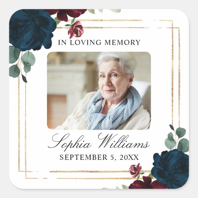 Adesivo Quadrado Burgundy & Navy  Memorial Funeral Square Sticker (Frente)