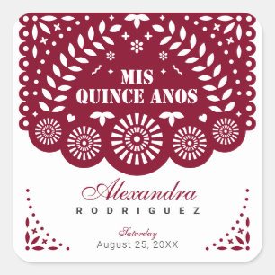 Adesivo Quadrado Burgundy Papel Picado Mis Quince Años