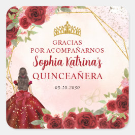 Adesivo Quadrado Burgundy Red Dourada Princesa Floral Tiara Obrigad