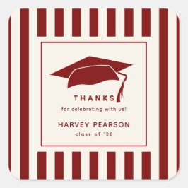 Adesivo Quadrado Burgundy Stripes Custom Graduation Party Thank You