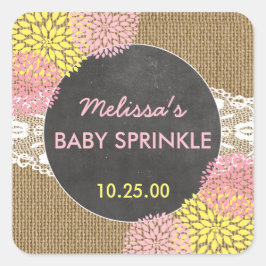 Adesivo Quadrado Burlap chic, russo, amarelo-rosa, sprinkle favor