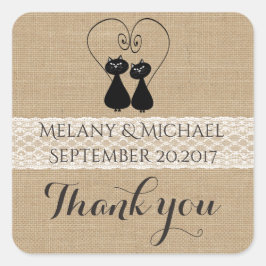 Adesivo Quadrado Burlap rusch, gatos engraçados no amor, obrigado d