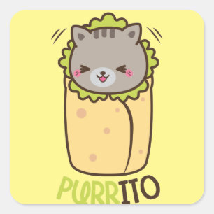 Adesivo Quadrado Burrito do gatinho de Purrito
