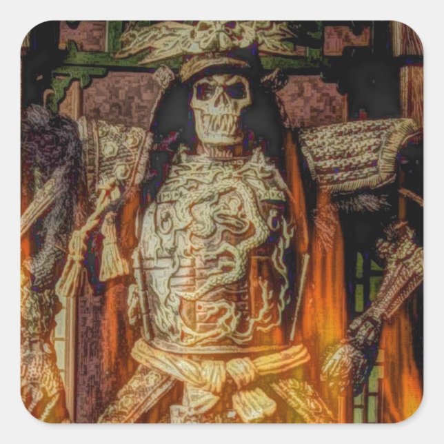Adesivo Quadrado bushido japonês samurai armor samurai skull (Frente)