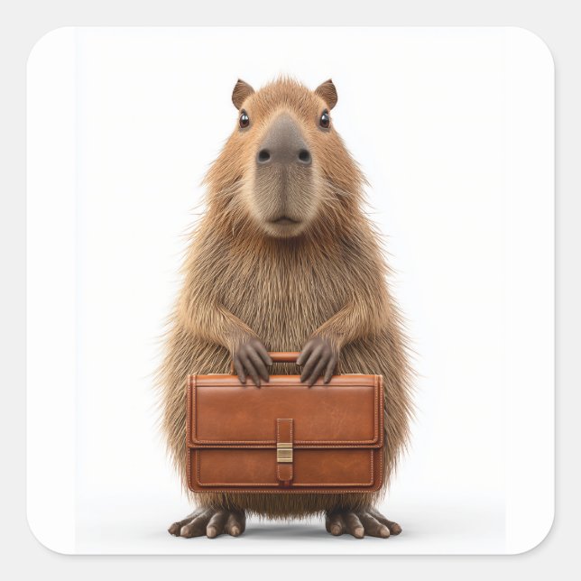 Adesivo Quadrado Business Capybara com Briefcase (Frente)