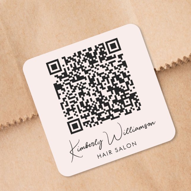 Adesivo Quadrado Business Name Signature Script QR Code Pink (Business Name Signature Script QR Code Pink Square Sticker)