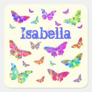 Adesivo Quadrado Butterfly Colorida Nome Isabella