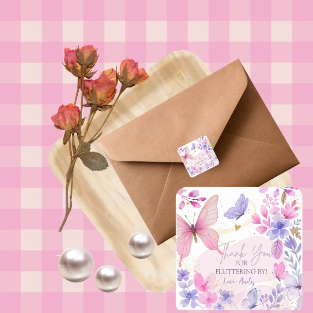 Adesivo Quadrado Butterfly  Fluttering  Birthday girl  (Criador carregado)