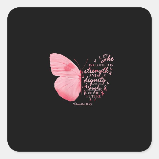 Adesivo Quadrado Butterfly Pink Ribbon Breast Cancer Religious (Frente)