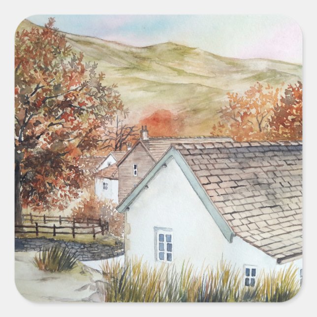 Adesivo Quadrado Buttermere Village, Lake District, Inglaterra (Frente)